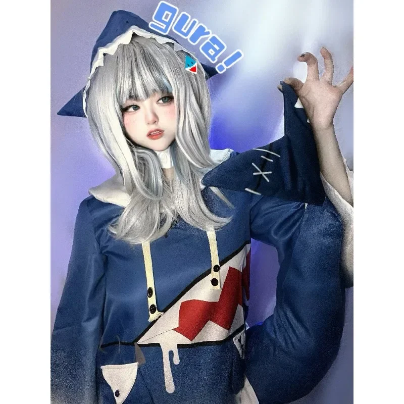 Anime Cosplay Youtuber - Hololive Gawr Gura コスプレ衣装 ENG サメコスチュームウィッグかわいいパーカー女性用ハロウィンパーティー
