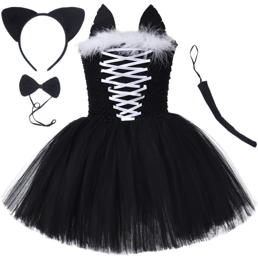 Anime Cosplay Simple - 黒猫のチュチュドレス女の子用カーニバルハロウィンコスチューム子供幼児動物変装衣装子供の誕生日パーティー服