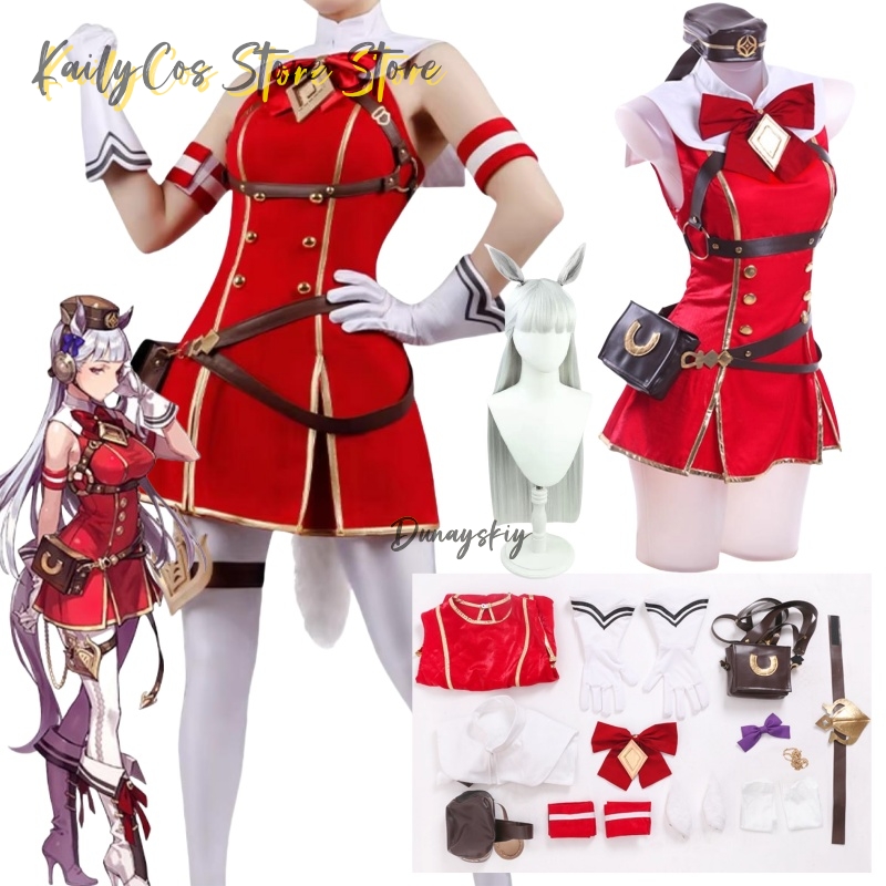 Anime Cosplay With Red Hair - ゴールドシップコスプレ衣装ウィッグ帽子耳尾赤い衣装アカデミー制服セクシーな衣装女性のためのハロウィンクリスマス衣装