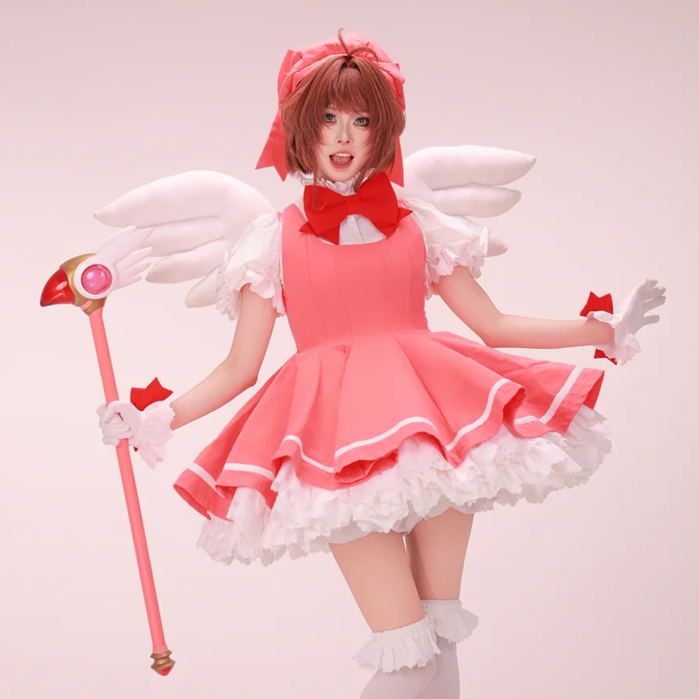 Anime Cosplay Events - 木之本桜 コスプレ ピンク ロリータドレス ウィッグセット ロールプレイ