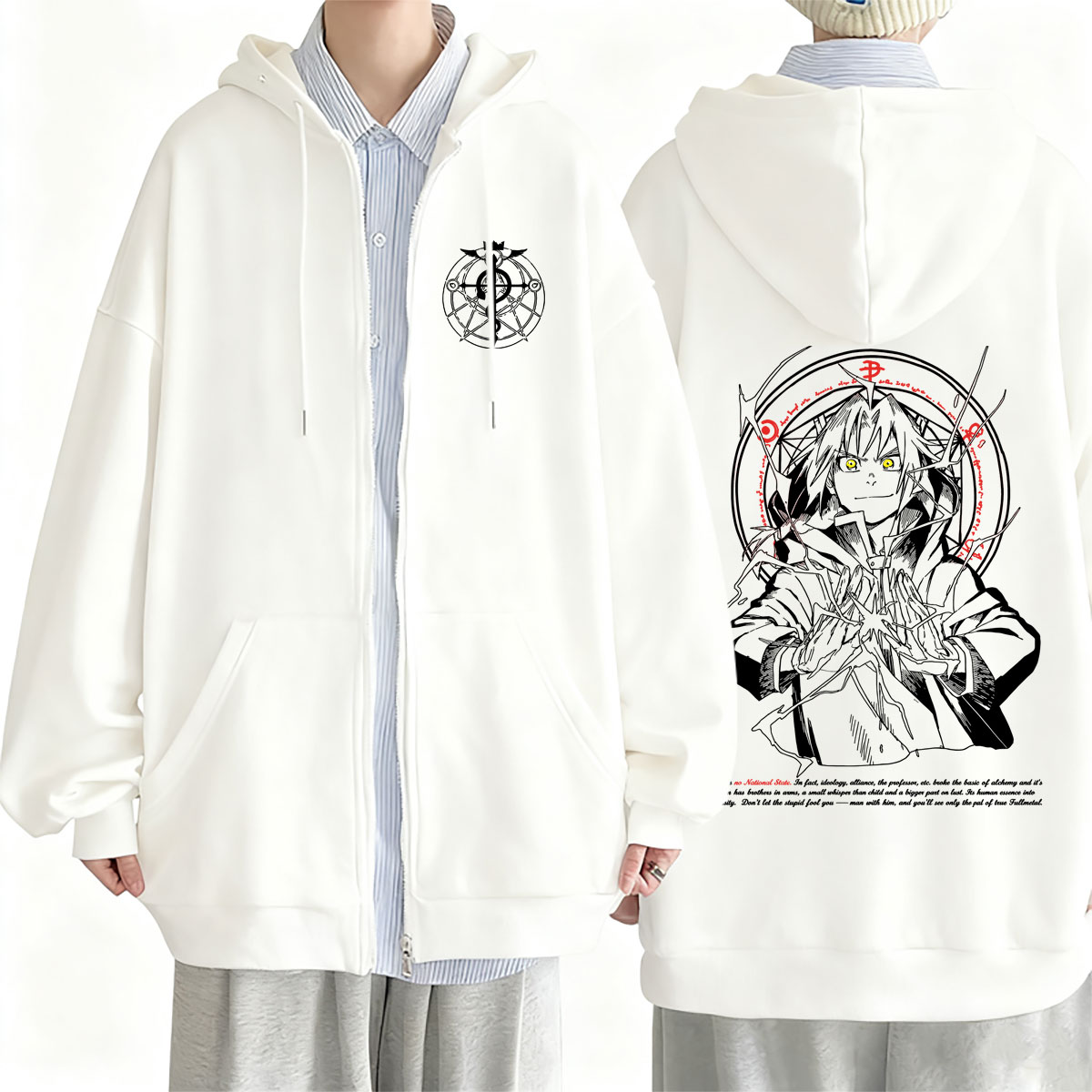 Fullmetal Alchemist Coat - アニメ鋼の錬金術師ジッパーパーカーマンガエドワードエルリックグラフィックジップアップジャケットコート男性女性ファッションカジュアル特大パーカー