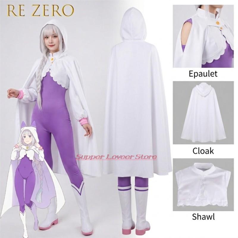 Anime Cosplay Events 2026 - Re:ゼロから始める異世界生活 エミリア コスプレ衣装セット アニメ ロールプレイ衣装 コミックコンやコスプレイベント用