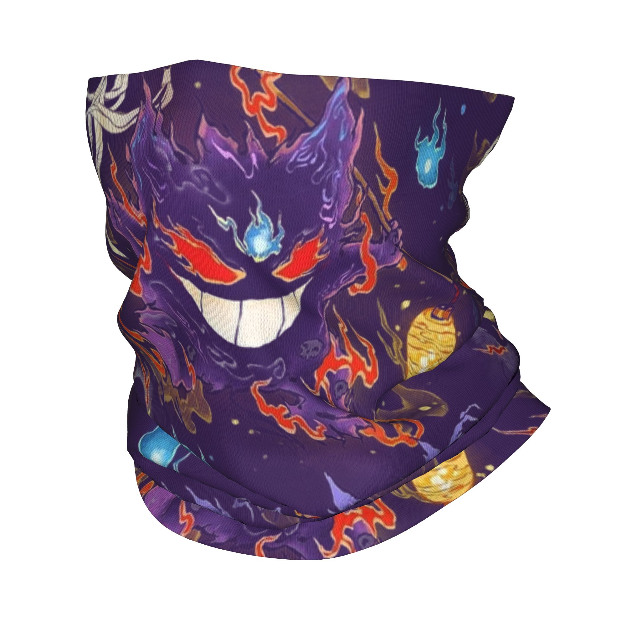Anime Cosplay Pokemon - カスタムポケモンゲンガーバンダナネックゲイターハイキングキャンプ用女性男性用ラップスカーフ愛らしい漫画アニメヘッドバンドウォーマー