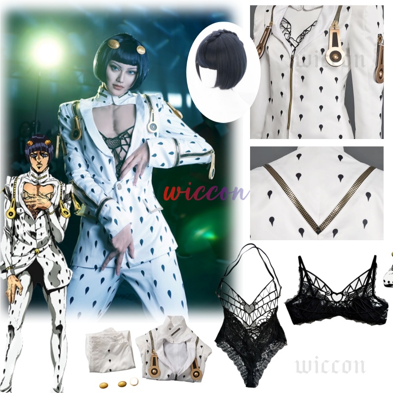 Cosplay Anime Jojo - ジョジョの奇妙なブルーノ・ブチャラティコスプレ男性の黄金の風ブルーノコスプレ衣装トップとパンツレースインナー用ハロウィンコスチューム