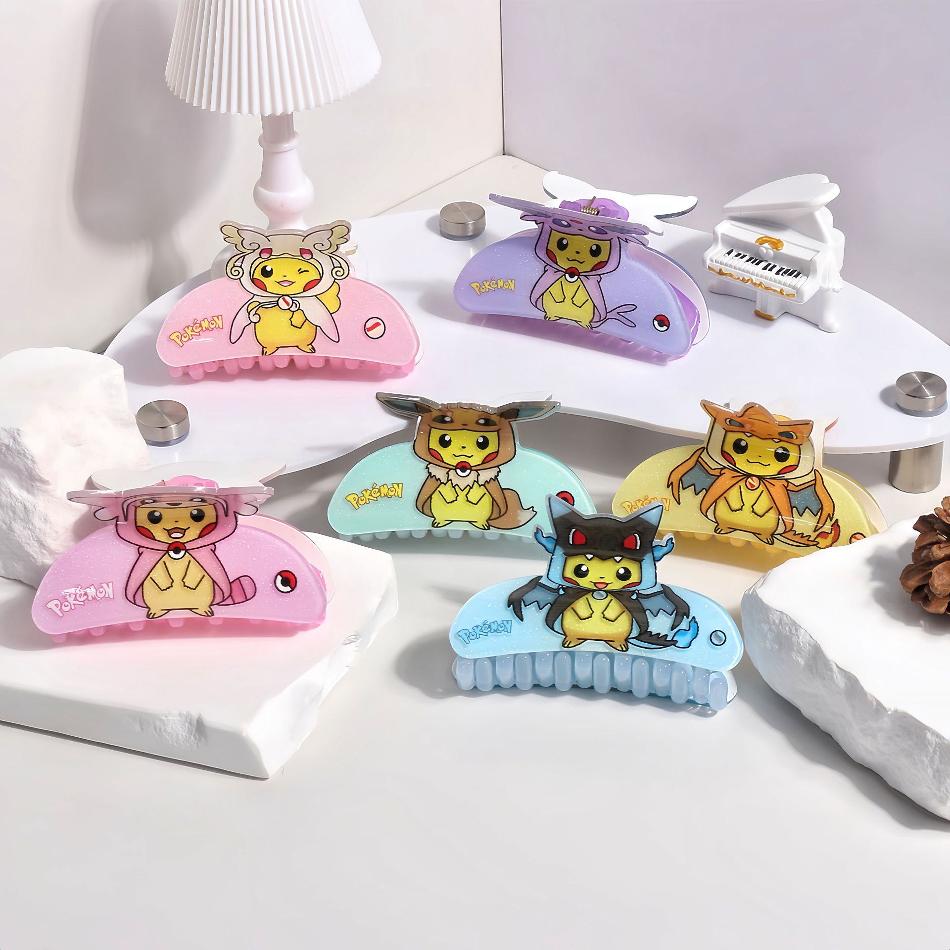 Anime Cosplay Pokemon - かわいいアニメ漫画ポケモンピカチュウコスプレイーブイデザインガールヘアクリップ多用途ヘアグラブヘアアクセサリーギフト
