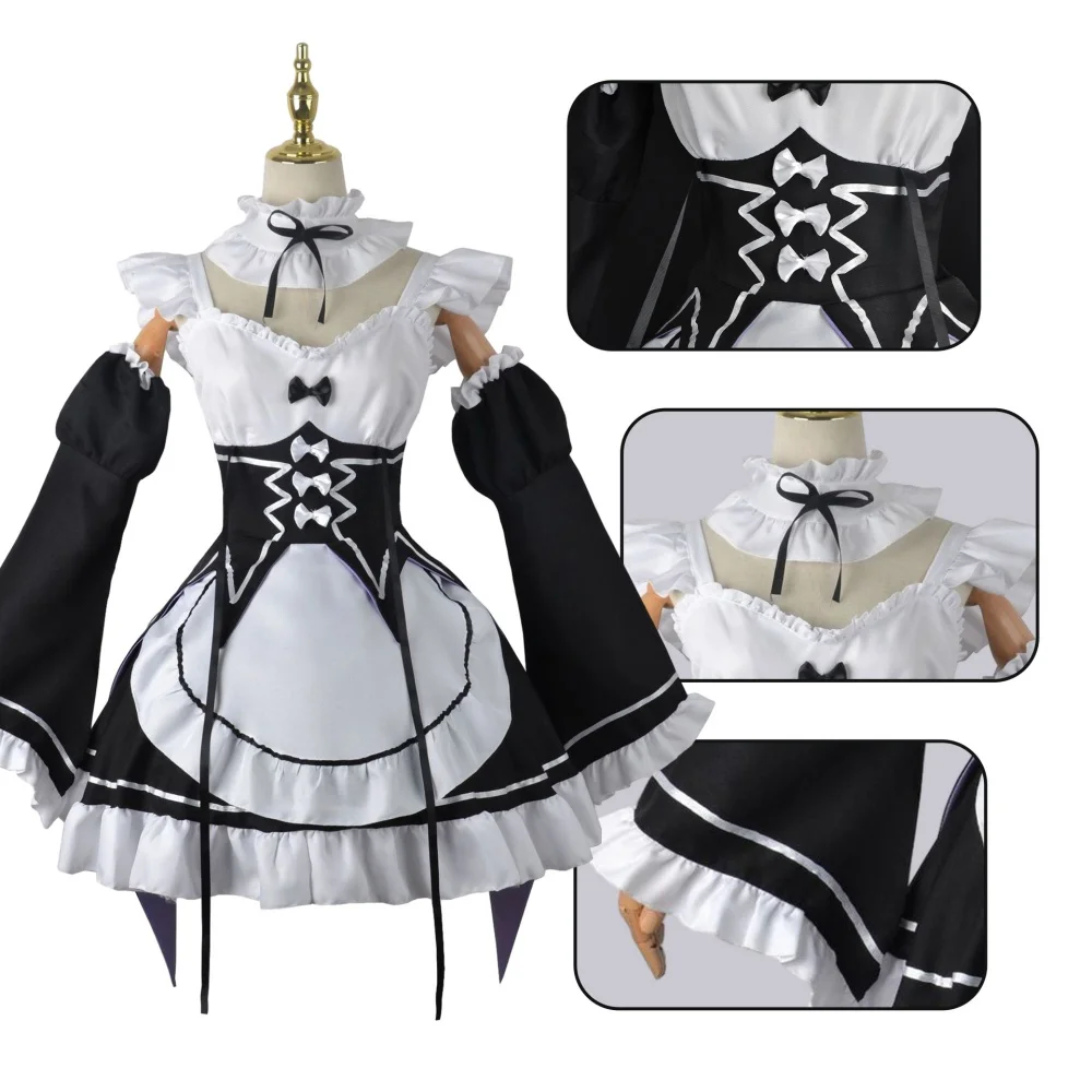 Anime Cosplay Live - アニメラムレムメイドコスプレ再ゼロから始める異世界生活衣装女性ロリドレスハロウィンパーティースーツ