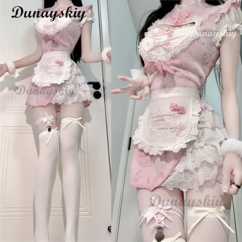 Anime Cosplay Event 2025 - 2025年新作 ピンク モダン チャイナドレス メイド服 中国風