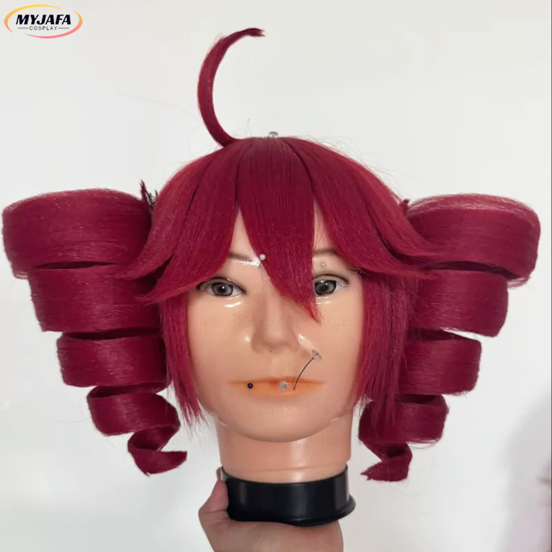Anime Cosplay With Red Hair - アニメカサネテトコスプレウィッグかわいい赤いクリップヘリカルポニーテールウィッグ耐熱合成カーリーヘアテトウィッグ + ウィッグキャップ