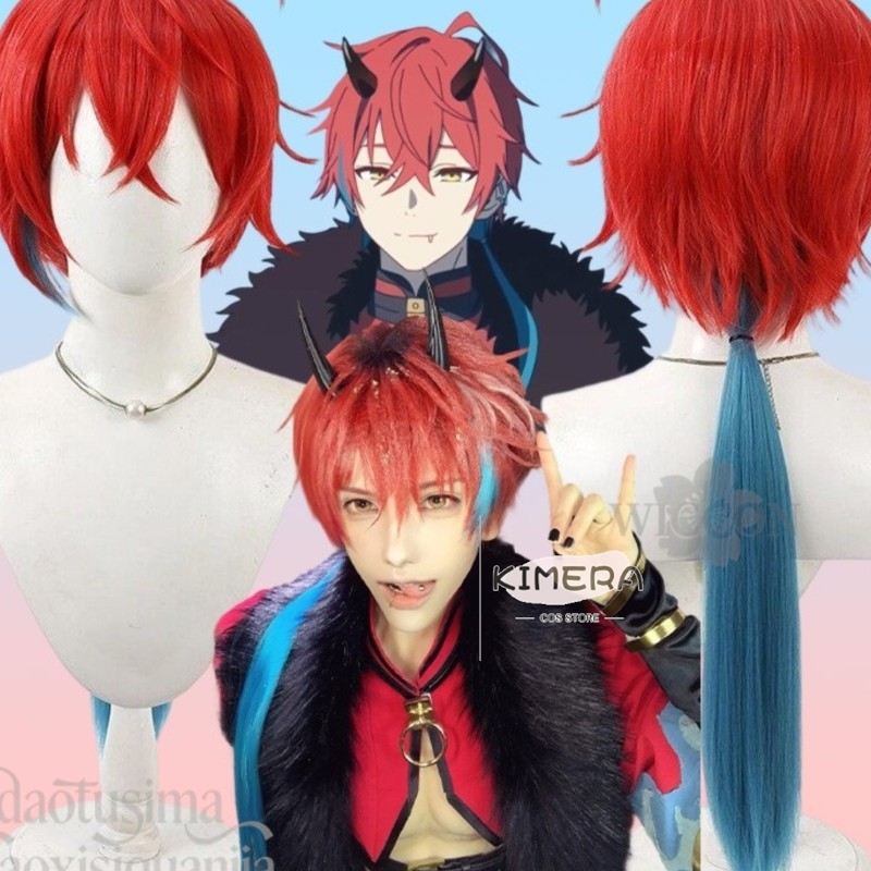 Anime Cosplay With Red Hair - キメラストア アニメ姫カグヤ！ コスプレミカドアキラショートレッドウィッグブルーローポニーテールファッションY2K人工毛ハロウィンC