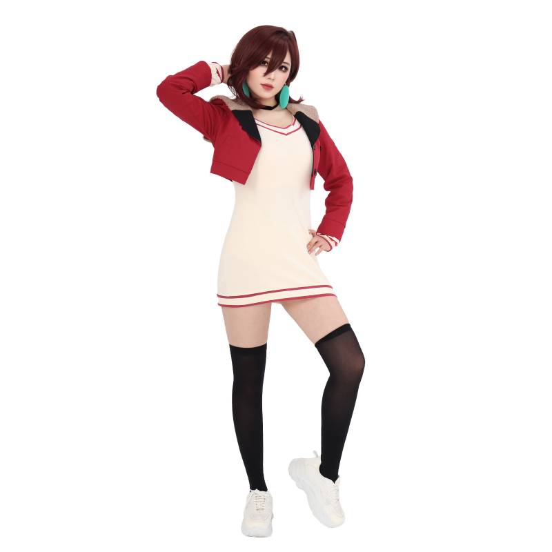 Anime Cosplay Gojo - DAZCOS 桐生麻衣ダンダコスプレ衣装フルセット衣装レッドスーツジャケットニットドレス女性用ハロウィン