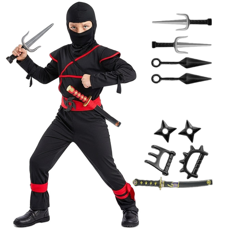 Anime Cosplay Sword - 子供用侍コスチューム 忍者コスプレ ハロウィンパーティー コスプレ 剣付き9点セット 新年