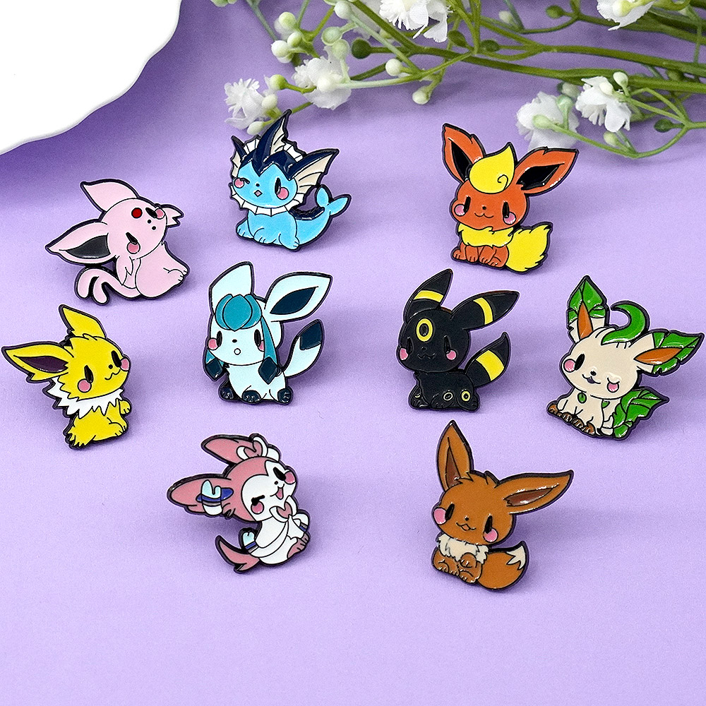Anime Cosplay Pokemon - 9 個ポケモンイーブイブローチかわいいアニメエナメルピンフレアオンバポリオンブローチバッジかわいいラペルピンバッグジャケットギフト用