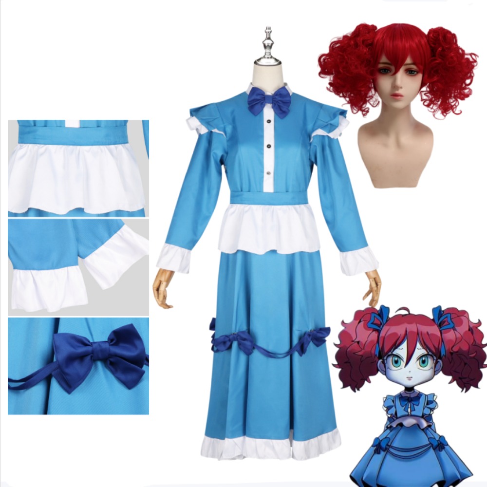 ポピーレッドヘアコスプレ衣装フルセットかわいいブルードレス大 - Anime Cosplay With Red Hair のレビューと価格