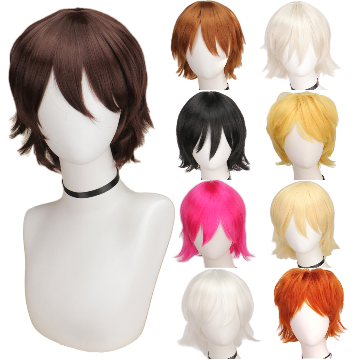 QQXCAIW 男性ウィッグ黒、白、紫、ブロンド、赤ショート - Anime Cosplay With Red Hair のレビューと価格