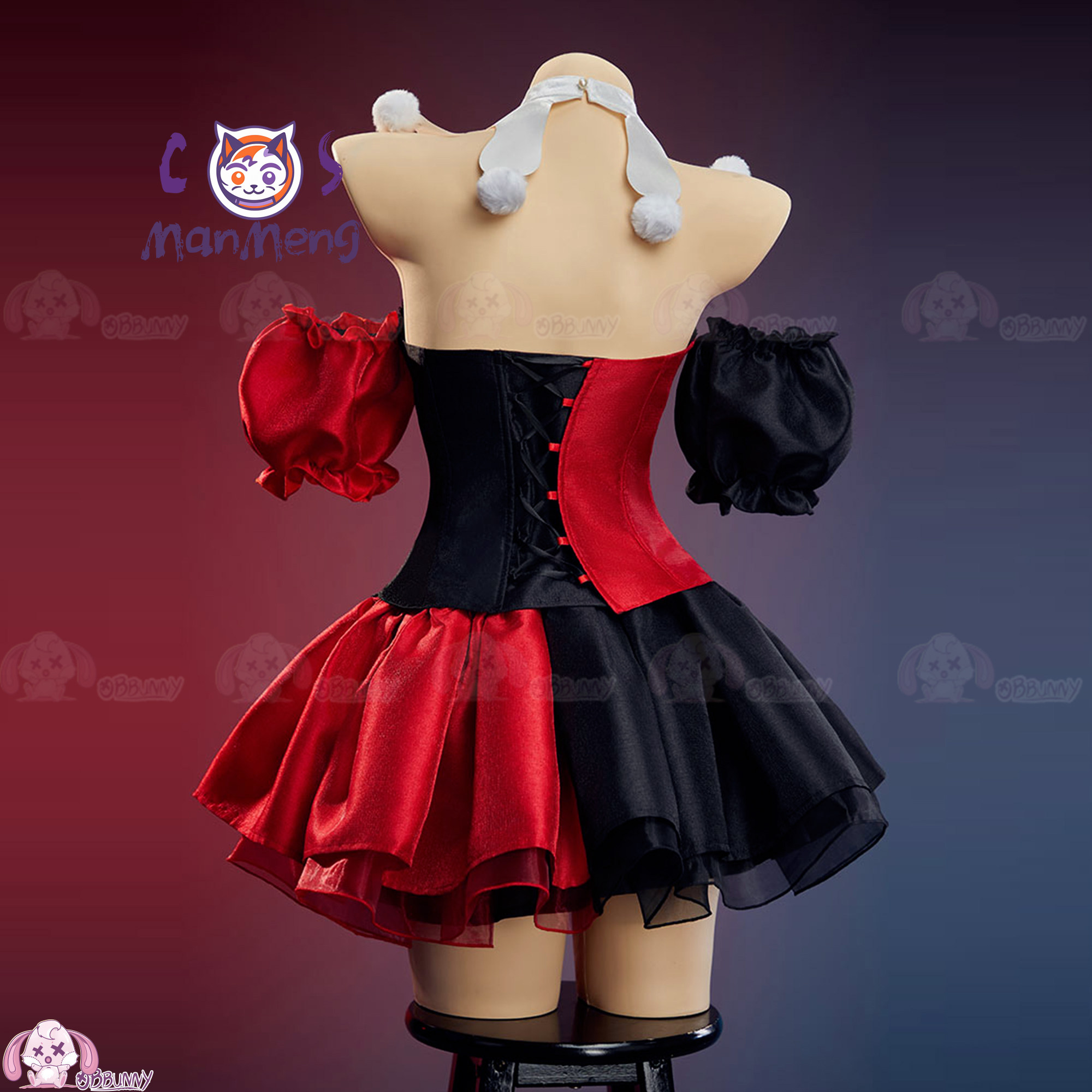 新しいピエロゴシックロリータウエストスカート赤と黒のカラーブ - Cosplay Anime Black のレビューと価格