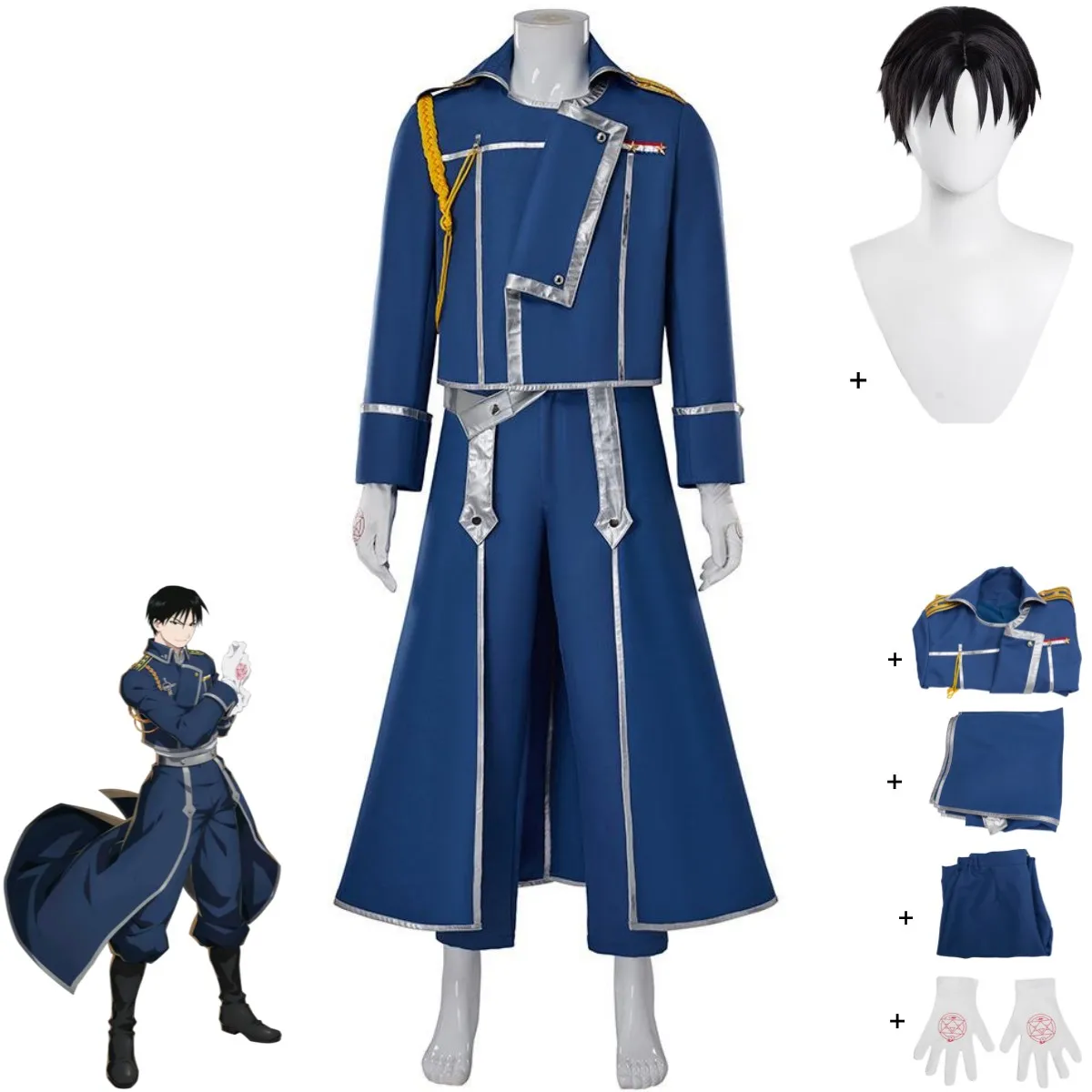 ブルーファイト軍服コートウィッグ成人男性ハロウィンカーニバル - Fullmetal Alchemist Coat のレビューと価格